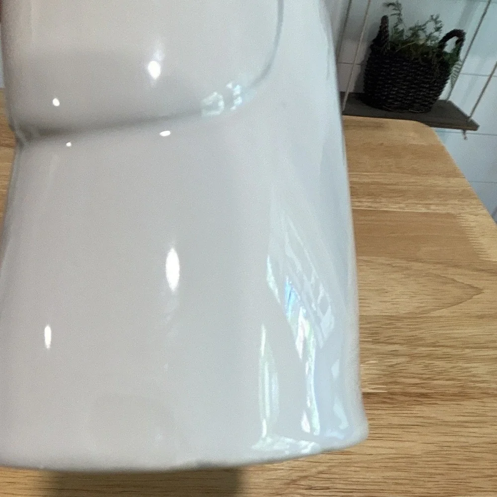 Modern Gourmet Foods White Glossy Stoneware Coffee Pot w/ Lid Included Handles
